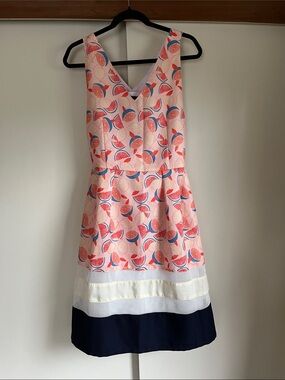Plains & Prints Pink Lemonade Pink Citrus-Print Midi Dress with Navy Trim